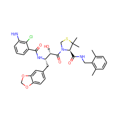 Cc1cccc(C)c1CNC(=O)[C@H]1N(C(=O)[C@@H](O)[C@H](Cc2ccc3c(c2)OCO3)NC(=O)c2cccc(N)c2Cl)CSC1(C)C ZINC000029131937