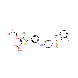 Cc1cccc(C)c1CS(=O)(=O)N1CCC(Nc2cccc(-c3sc(C(=O)O)c(OCC(=O)O)c3Br)c2)CC1 ZINC000028711557