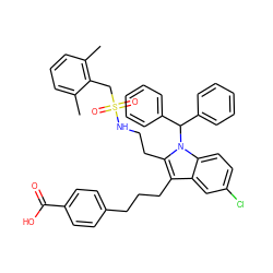 Cc1cccc(C)c1CS(=O)(=O)NCCc1c(CCCc2ccc(C(=O)O)cc2)c2cc(Cl)ccc2n1C(c1ccccc1)c1ccccc1 ZINC000003942258