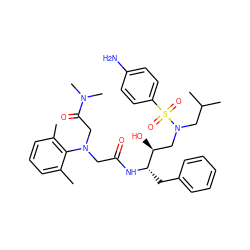 Cc1cccc(C)c1N(CC(=O)N[C@@H](Cc1ccccc1)[C@@H](O)CN(CC(C)C)S(=O)(=O)c1ccc(N)cc1)CC(=O)N(C)C ZINC000299865573