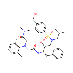 Cc1cccc(C)c1N(CC(=O)N[C@@H](Cc1ccccc1)[C@H](O)CN(CC(C)C)S(=O)(=O)c1ccc(CO)cc1)CC(=O)N(C)C ZINC000299870716