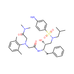 Cc1cccc(C)c1N(CC(=O)N[C@@H](Cc1ccccc1)[C@H](O)CN(CC(C)C)S(=O)(=O)c1ccc(N)cc1)CC(=O)N(C)C ZINC000299865575