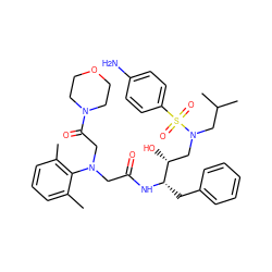 Cc1cccc(C)c1N(CC(=O)N[C@@H](Cc1ccccc1)[C@H](O)CN(CC(C)C)S(=O)(=O)c1ccc(N)cc1)CC(=O)N1CCOCC1 ZINC000299862679