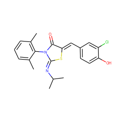 Cc1cccc(C)c1N1C(=O)/C(=C/c2ccc(O)c(Cl)c2)S/C1=N\C(C)C ZINC000049089474