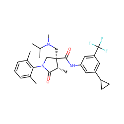 Cc1cccc(C)c1N1C[C@@](CN(C)C(C)C)(C(=O)Nc2cc(C3CC3)cc(C(F)(F)F)c2)[C@H](C)C1=O ZINC000142532791