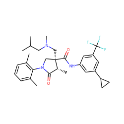 Cc1cccc(C)c1N1C[C@@](CN(C)CC(C)C)(C(=O)Nc2cc(C3CC3)cc(C(F)(F)F)c2)[C@H](C)C1=O ZINC000142535645