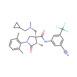 Cc1cccc(C)c1N1C[C@@](CN(C)CC2CC2)(C(=O)Nc2cc(C#N)cc(C(F)(F)F)c2)[C@H](C)C1=O ZINC000142522197