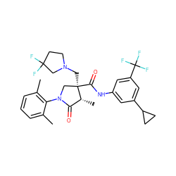 Cc1cccc(C)c1N1C[C@@](CN2CCC(F)(F)C2)(C(=O)Nc2cc(C3CC3)cc(C(F)(F)F)c2)[C@H](C)C1=O ZINC000142533038