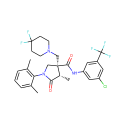 Cc1cccc(C)c1N1C[C@@](CN2CCC(F)(F)CC2)(C(=O)Nc2cc(Cl)cc(C(F)(F)F)c2)[C@H](C)C1=O ZINC000142520390