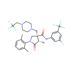 Cc1cccc(C)c1N1C[C@@](CN2CCN(CC(F)(F)F)CC2)(C(=O)Nc2cc(F)cc(C(F)(F)F)c2)[C@H](C)C1=O ZINC000142520867