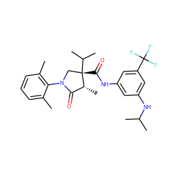 Cc1cccc(C)c1N1C[C@](C(=O)Nc2cc(NC(C)C)cc(C(F)(F)F)c2)(C(C)C)[C@H](C)C1=O ZINC000142526394