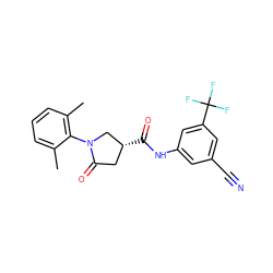 Cc1cccc(C)c1N1C[C@H](C(=O)Nc2cc(C#N)cc(C(F)(F)F)c2)CC1=O ZINC000205764256