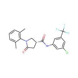 Cc1cccc(C)c1N1C[C@H](C(=O)Nc2cc(Cl)cc(C(F)(F)F)c2)CC1=O ZINC000205766211