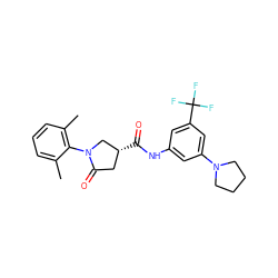 Cc1cccc(C)c1N1C[C@H](C(=O)Nc2cc(N3CCCC3)cc(C(F)(F)F)c2)CC1=O ZINC000205764307