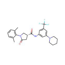 Cc1cccc(C)c1N1C[C@H](C(=O)Nc2cc(N3CCCCC3)cc(C(F)(F)F)c2)CC1=O ZINC000205763849