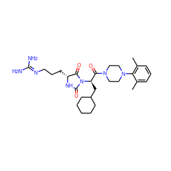 Cc1cccc(C)c1N1CCN(C(=O)[C@@H](CC2CCCCC2)N2C(=O)N[C@H](CCCN=C(N)N)C2=O)CC1 ZINC000026284065