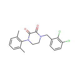 Cc1cccc(C)c1N1CCN(Cc2cccc(Cl)c2Cl)C(=O)C1=O ZINC000095565572