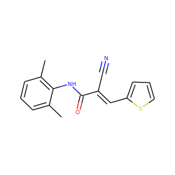 Cc1cccc(C)c1NC(=O)/C(C#N)=C/c1cccs1 ZINC000003525833