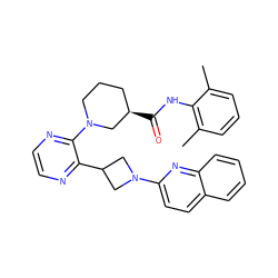 Cc1cccc(C)c1NC(=O)[C@@H]1CCCN(c2nccnc2C2CN(c3ccc4ccccc4n3)C2)C1 ZINC000140189152