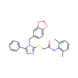 Cc1cccc(C)c1NC(=O)CSc1nnc(-c2ccccc2)n1Cc1ccc2c(c1)OCO2 ZINC000003258302