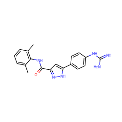 Cc1cccc(C)c1NC(=O)c1cc(-c2ccc(NC(=N)N)cc2)[nH]n1 ZINC000473101577