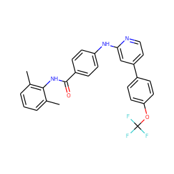 Cc1cccc(C)c1NC(=O)c1ccc(Nc2cc(-c3ccc(OC(F)(F)F)cc3)ccn2)cc1 ZINC000103241166