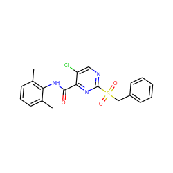 Cc1cccc(C)c1NC(=O)c1nc(S(=O)(=O)Cc2ccccc2)ncc1Cl ZINC000006748081