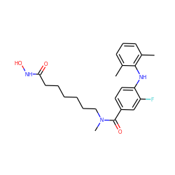 Cc1cccc(C)c1Nc1ccc(C(=O)N(C)CCCCCCC(=O)NO)cc1F ZINC000118355024