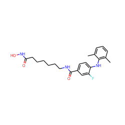 Cc1cccc(C)c1Nc1ccc(C(=O)NCCCCCCC(=O)NO)cc1F ZINC000118358647