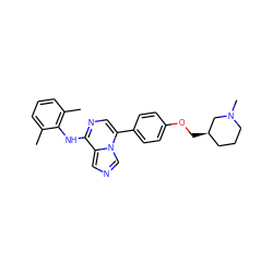 Cc1cccc(C)c1Nc1ncc(-c2ccc(OC[C@@H]3CCCN(C)C3)cc2)n2cncc12 ZINC000028639995