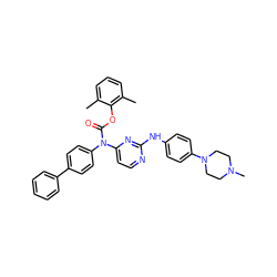 Cc1cccc(C)c1OC(=O)N(c1ccc(-c2ccccc2)cc1)c1ccnc(Nc2ccc(N3CCN(C)CC3)cc2)n1 ZINC000014965431