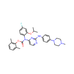 Cc1cccc(C)c1OC(=O)N(c1ccnc(Nc2ccc(N3CCN(C)CC3)cc2)n1)c1ccc(F)cc1OC(C)C ZINC000014965414