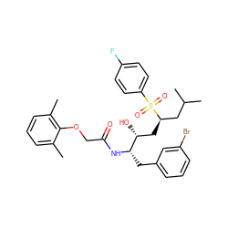 Cc1cccc(C)c1OCC(=O)N[C@@H](Cc1cccc(Br)c1)[C@H](O)C[C@H](CC(C)C)S(=O)(=O)c1ccc(F)cc1 ZINC000024698834