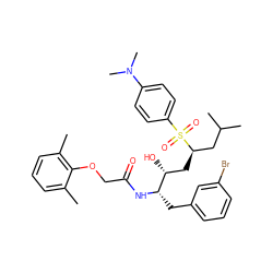 Cc1cccc(C)c1OCC(=O)N[C@@H](Cc1cccc(Br)c1)[C@H](O)C[C@H](CC(C)C)S(=O)(=O)c1ccc(N(C)C)cc1 ZINC000028527224