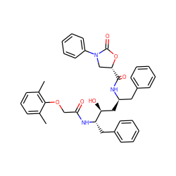 Cc1cccc(C)c1OCC(=O)N[C@@H](Cc1ccccc1)[C@@H](O)C[C@H](Cc1ccccc1)NC(=O)[C@@H]1CN(c2ccccc2)C(=O)O1 ZINC000028711206