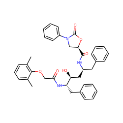 Cc1cccc(C)c1OCC(=O)N[C@@H](Cc1ccccc1)[C@@H](O)C[C@H](Cc1ccccc1)NC(=O)[C@H]1CN(c2ccccc2)C(=O)O1 ZINC000028711205