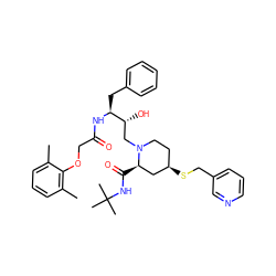 Cc1cccc(C)c1OCC(=O)N[C@@H](Cc1ccccc1)[C@H](O)CN1CC[C@@H](SCc2cccnc2)C[C@H]1C(=O)NC(C)(C)C ZINC000014943152