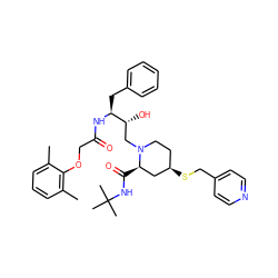 Cc1cccc(C)c1OCC(=O)N[C@@H](Cc1ccccc1)[C@H](O)CN1CC[C@@H](SCc2ccncc2)C[C@H]1C(=O)NC(C)(C)C ZINC000014943151