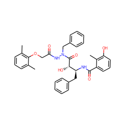 Cc1cccc(C)c1OCC(=O)NN(Cc1ccccc1)C(=O)[C@@H](O)[C@H](Cc1ccccc1)NC(=O)c1cccc(O)c1C ZINC000003989595