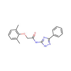 Cc1cccc(C)c1OCC(=O)Nc1nc(-c2ccccc2)n[nH]1 ZINC000025155193