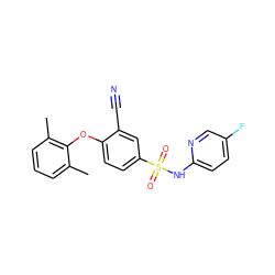 Cc1cccc(C)c1Oc1ccc(S(=O)(=O)Nc2ccc(F)cn2)cc1C#N ZINC000473201200