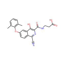 Cc1cccc(C)c1Oc1ccc2c(C#N)nc(C(=O)NCCC(=O)O)c(O)c2c1 ZINC000146770806