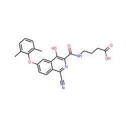 Cc1cccc(C)c1Oc1ccc2c(C#N)nc(C(=O)NCCCC(=O)O)c(O)c2c1 ZINC000147401720