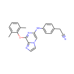 Cc1cccc(C)c1Oc1nc(Nc2ccc(CC#N)cc2)cn2ccnc12 ZINC000219785890