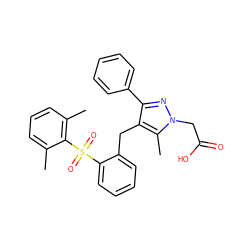 Cc1cccc(C)c1S(=O)(=O)c1ccccc1Cc1c(-c2ccccc2)nn(CC(=O)O)c1C ZINC000103237945