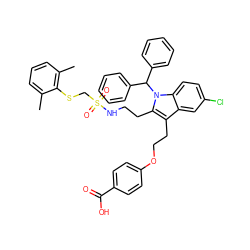 Cc1cccc(C)c1SCS(=O)(=O)NCCc1c(CCOc2ccc(C(=O)O)cc2)c2cc(Cl)ccc2n1C(c1ccccc1)c1ccccc1 ZINC000095615692