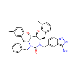 Cc1cccc(C[C@@H]2[C@H](O)[C@@H](O)[C@@H](Cc3cccc(C)c3)N(Cc3ccc4n[nH]c(N)c4c3)C(=O)N2Cc2ccccc2)c1 ZINC000027657645
