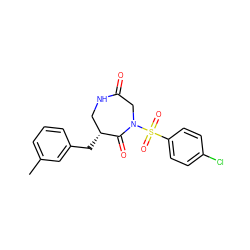 Cc1cccc(C[C@@H]2CNC(=O)CN(S(=O)(=O)c3ccc(Cl)cc3)C2=O)c1 ZINC000115433178