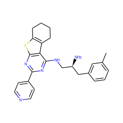 Cc1cccc(C[C@H](N)CNc2nc(-c3ccncc3)nc3sc4c(c23)CCCC4)c1 ZINC000223666081