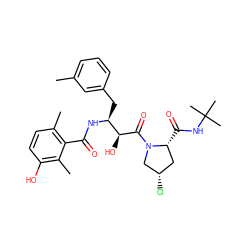 Cc1cccc(C[C@H](NC(=O)c2c(C)ccc(O)c2C)[C@H](O)C(=O)N2C[C@@H](Cl)C[C@H]2C(=O)NC(C)(C)C)c1 ZINC000014944420